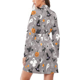 Halloween design pattern Women's Long Sleeve Belted Night Robe