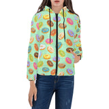 Colorful donut pattern green background Women's Padded Hooded Jacket