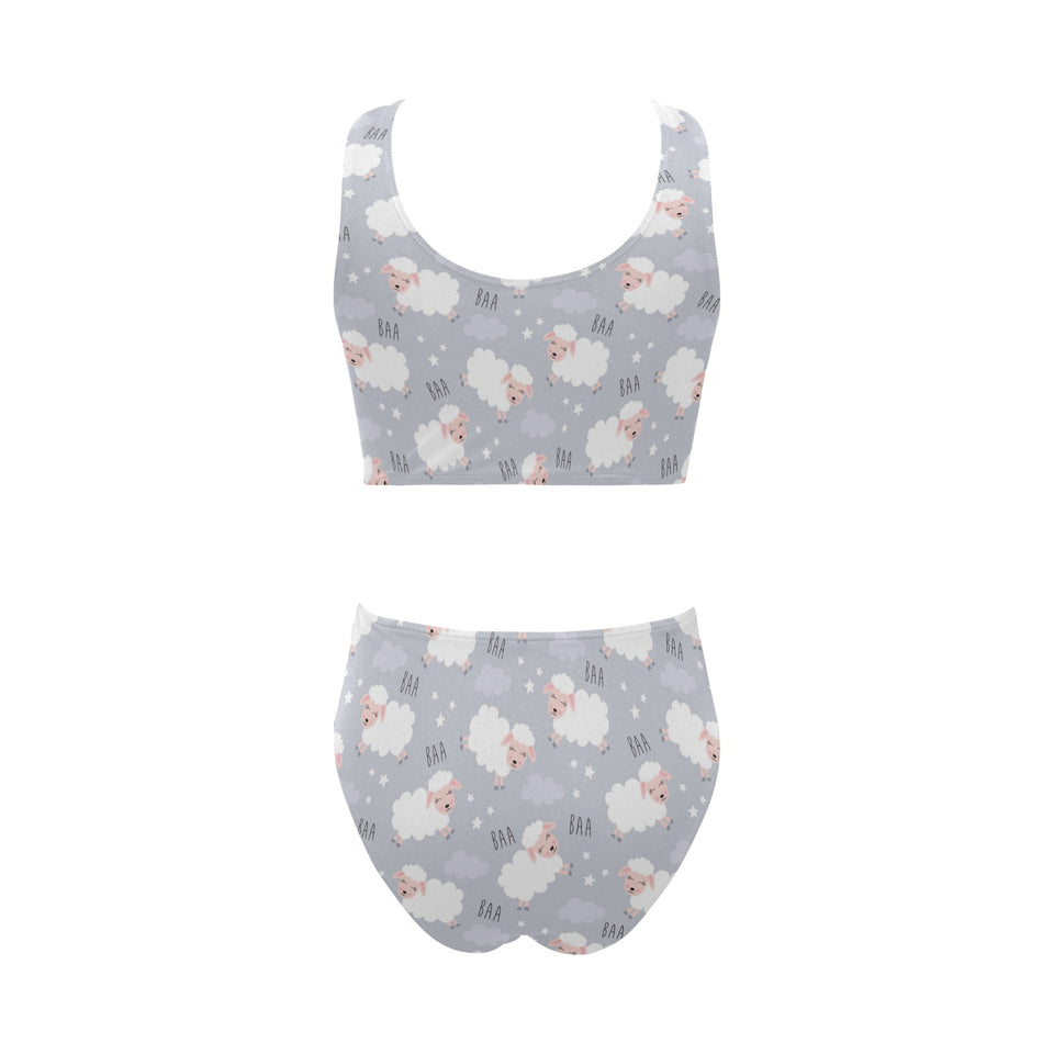 Sweet dreams sheep pattern Chest Bowknot High Waisted Bikini Swimsuit