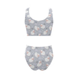 Sweet dreams sheep pattern Chest Bowknot High Waisted Bikini Swimsuit