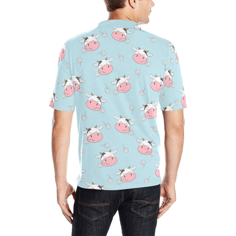 Cute cow flower pattern Men's All Over Print Polo Shirt