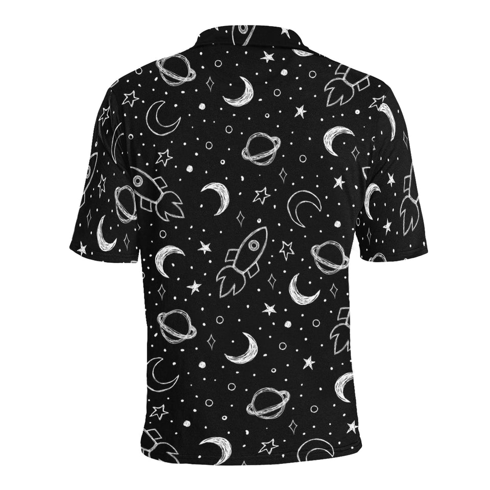 Hand drawn space rocket star planet Men's All Over Print Polo Shirt