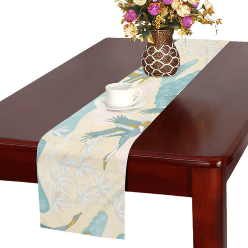 Bonsai bamboo stork japanese pattern cream theme Table Runner