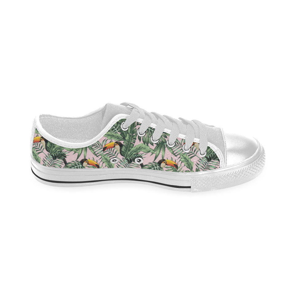 Toucan tropical green jungle palm pattern Men's Low Top Shoes White