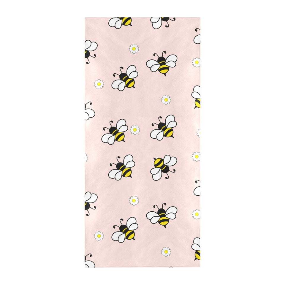 Cute bee flower pattern pink background Beach Towel