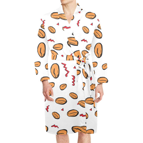 peanuts pattern background Men's Long Sleeve Belted Night Robe