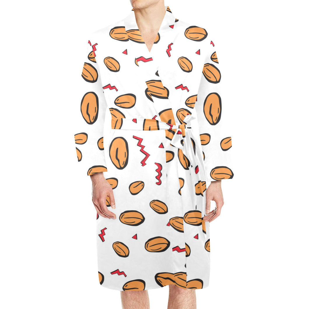 peanuts pattern background Men's Long Sleeve Belted Night Robe