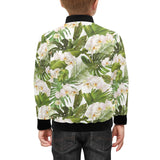 White orchid flower tropical leaves pattern Kids' Boys' Girls' Bomber Jacket