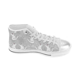 white swan gray background Women's High Top Canvas Shoes White