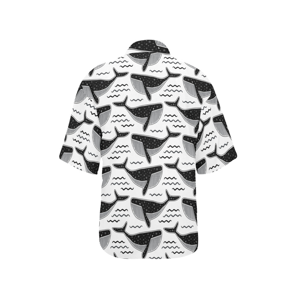 Black whale pattern Women's All Over Print Hawaiian Shirt