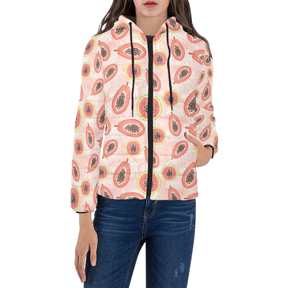 papaya leaves pattern Women's Padded Hooded Jacket