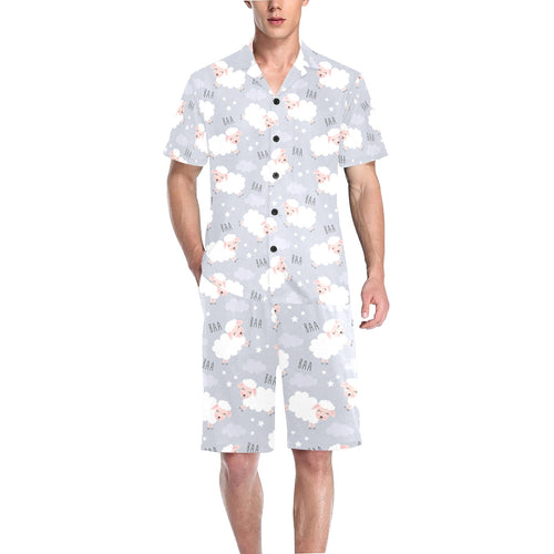 Sweet dreams sheep pattern Men's V-Neck Short Pajama Set