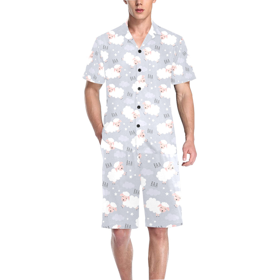 Sweet dreams sheep pattern Men's V-Neck Short Pajama Set