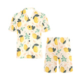 lemon flower leave pattern Men's V-Neck Short Pajama Set