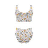 Corgi Dog Pattern Chest Bowknot High Waisted Bikini Swimsuit