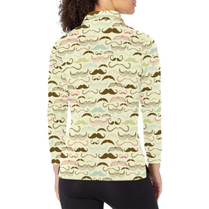 Mustache Beard Pattern Print Design 01 Women's Long Sleeve Polo Shirt