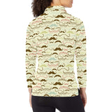 Mustache Beard Pattern Print Design 01 Women's Long Sleeve Polo Shirt