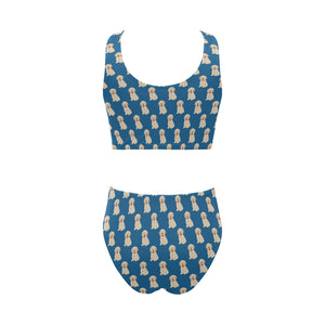 Golden Retriever Pattern Print Design 03 Chest Bowknot High Waisted Bikini Swimsuit