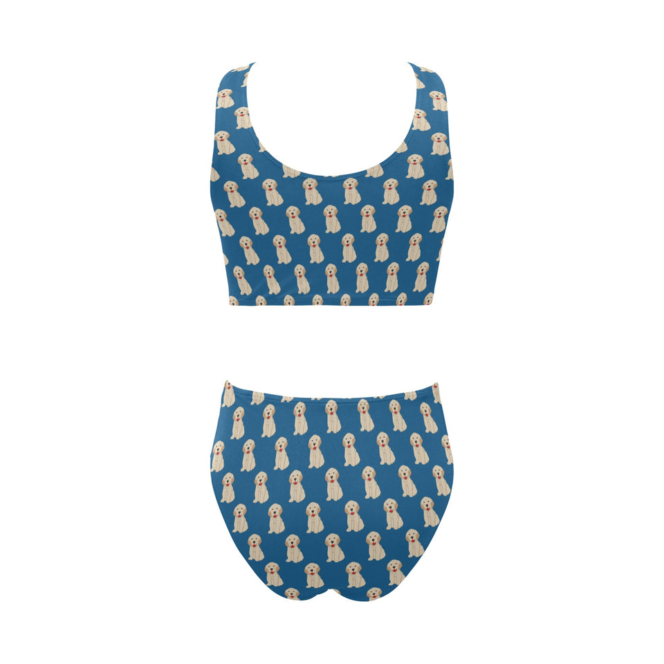 Golden Retriever Pattern Print Design 03 Chest Bowknot High Waisted Bikini Swimsuit