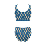 Golden Retriever Pattern Print Design 03 Chest Bowknot High Waisted Bikini Swimsuit