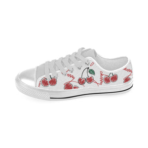 Hand drawn cherry pattern Men's Low Top Shoes White