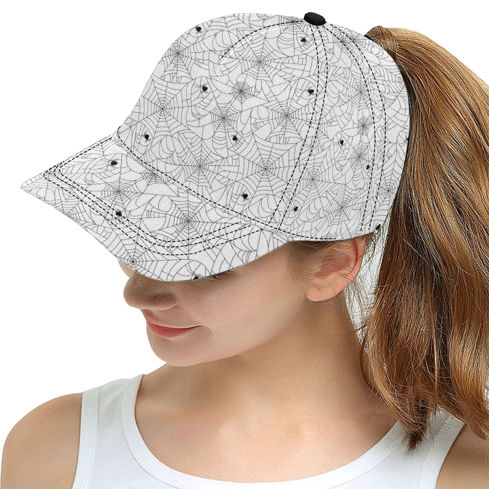 Spider web cobweb pattern white background All Over Print Snapback Cap