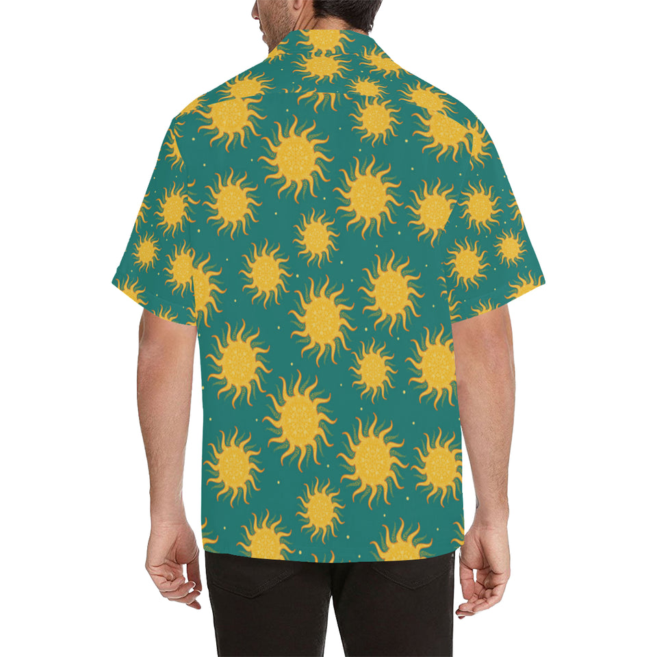 Sun green background Men's All Over Print Hawaiian Shirt