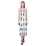 Cute ninja katana sword pattern V-Neck Open Fork Long Dress