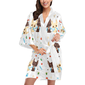 Cute Chihuahua dog pattern Women's Short Kimono Robe