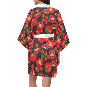 Tomato black background Women's Short Kimono Robe
