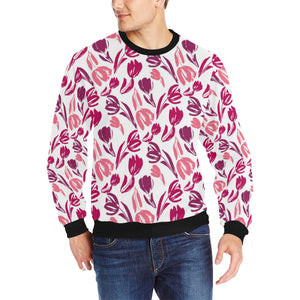 pink sketch tulip pattern Men's Crew Neck Sweatshirt