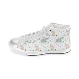 Cute Rhino pattern Women's High Top Canvas Shoes White