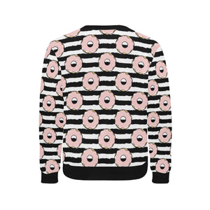 Donuts pink icing striped pattern Men's Crew Neck Sweatshirt