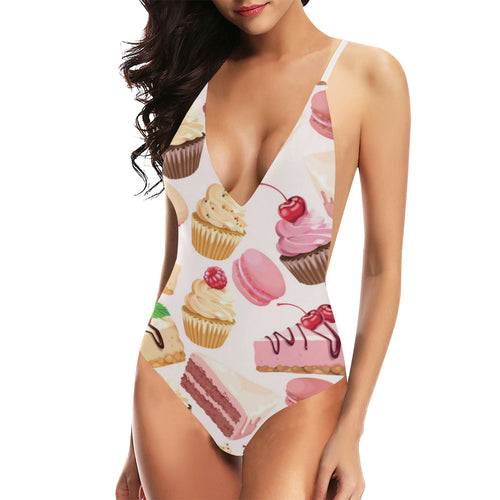 Cake cupcake sweets pattern Women's One-Piece Swimsuit