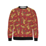 Saxophone cornet pattern red background Men's Crew Neck Sweatshirt
