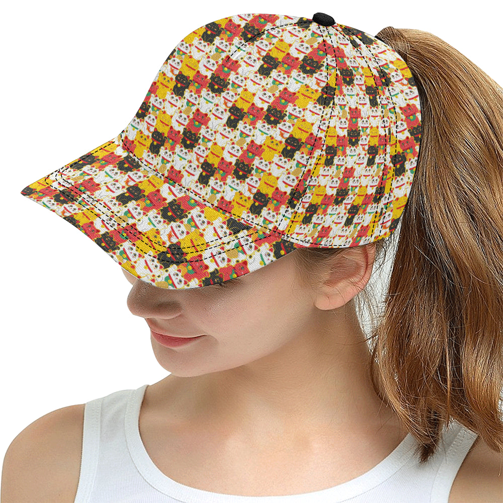 Colorful Maneki neko cat pattern All Over Print Snapback Cap