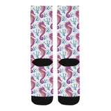 Purple seahorse blue coral pattern Crew Socks
