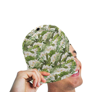 White orchid flower tropical leaves pattern All Over Print Snapback Cap