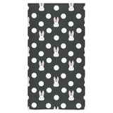 Cute white rabbit polka dots black background Bath Towel