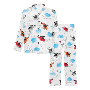 Watercolor helicopter cloud pattern Men's Long Pajama Set