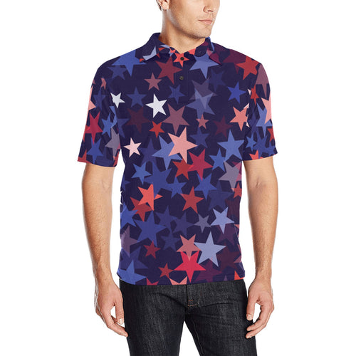 Red blue star pattern Men's All Over Print Polo Shirt