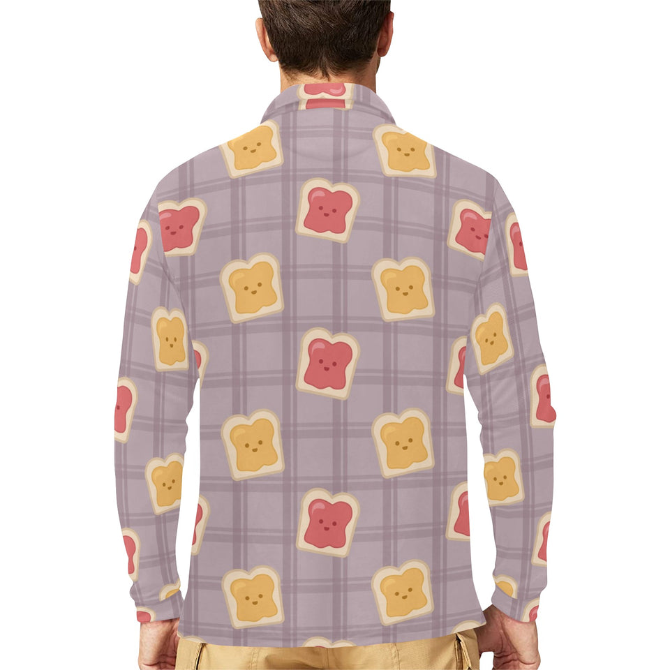 Bread Toast Pattern Print Design 05 Men's Long Sleeve Polo Shirt