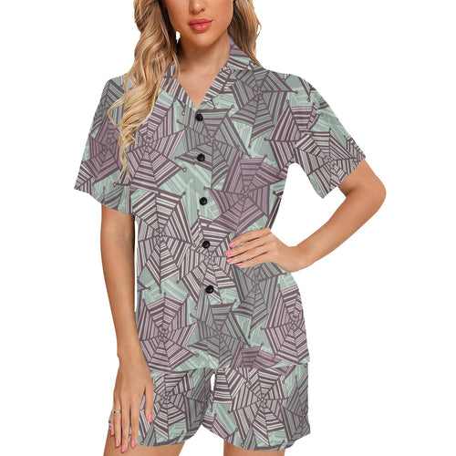 Spider web cobweb design color pattern Women's V-Neck Short Pajama Set