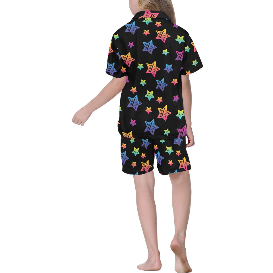 Colorful star pattern Kids' Boys' Girls' V-Neck Short Pajama Set