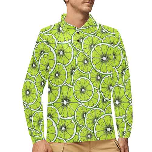 Slices of Lime design pattern Men's Long Sleeve Polo Shirt