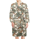 Monkey tropical leaves background Men's Long Sleeve Belted Night Robe