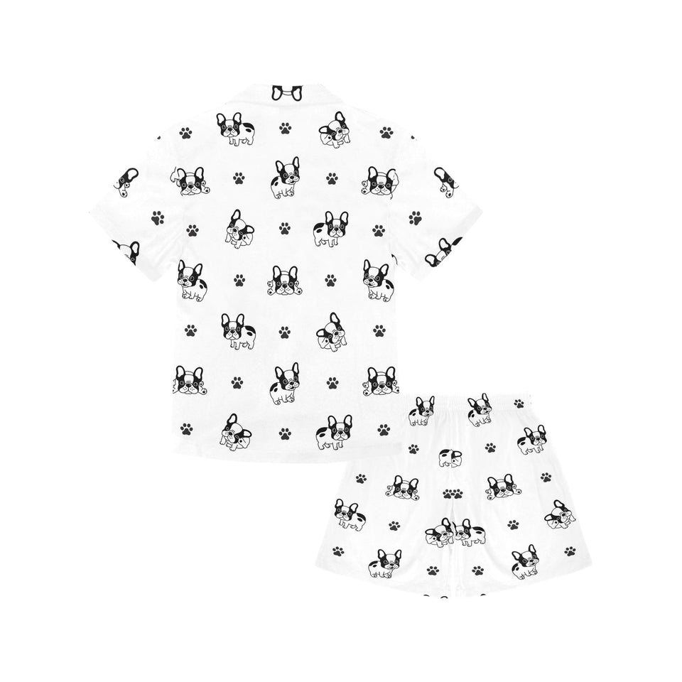 Cute french bulldog paw pattern Kids' Boys' Girls' V-Neck Short Pajama Set