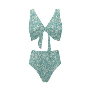 Classic Hand drawn Grape pattern Chest Bowknot High Waisted Bikini Swimsuit