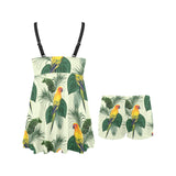 Beautiful parrot palm leaves pattern Chest Sexy Pleated Two Piece Swim Dress