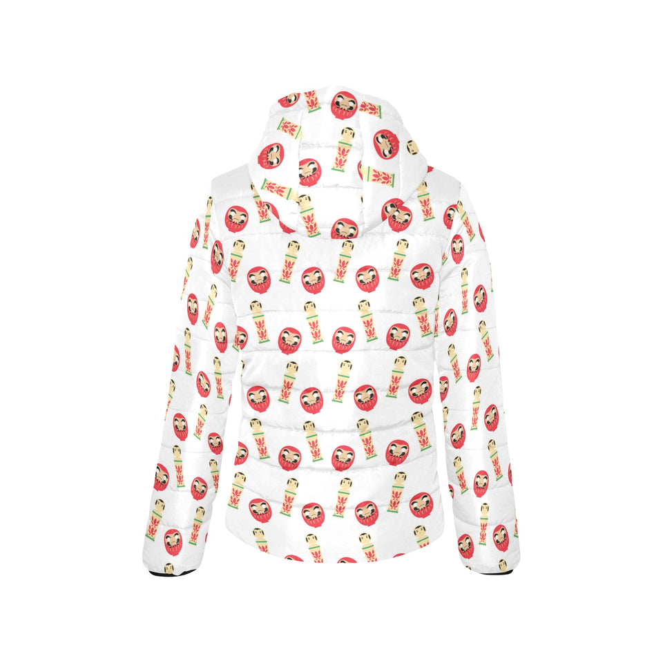 Daruma japanese wooden doll Women's Padded Hooded Jacket